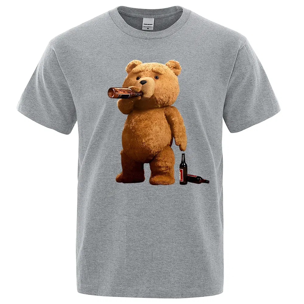 Color: Yellow, Size: XXXL - Lovely Ted Bear Drink Beer Poster Funny Printed T-Shirt Men Fashion Casual Short Sleeves Loose Oversize Tee Street Hip Hop Tops