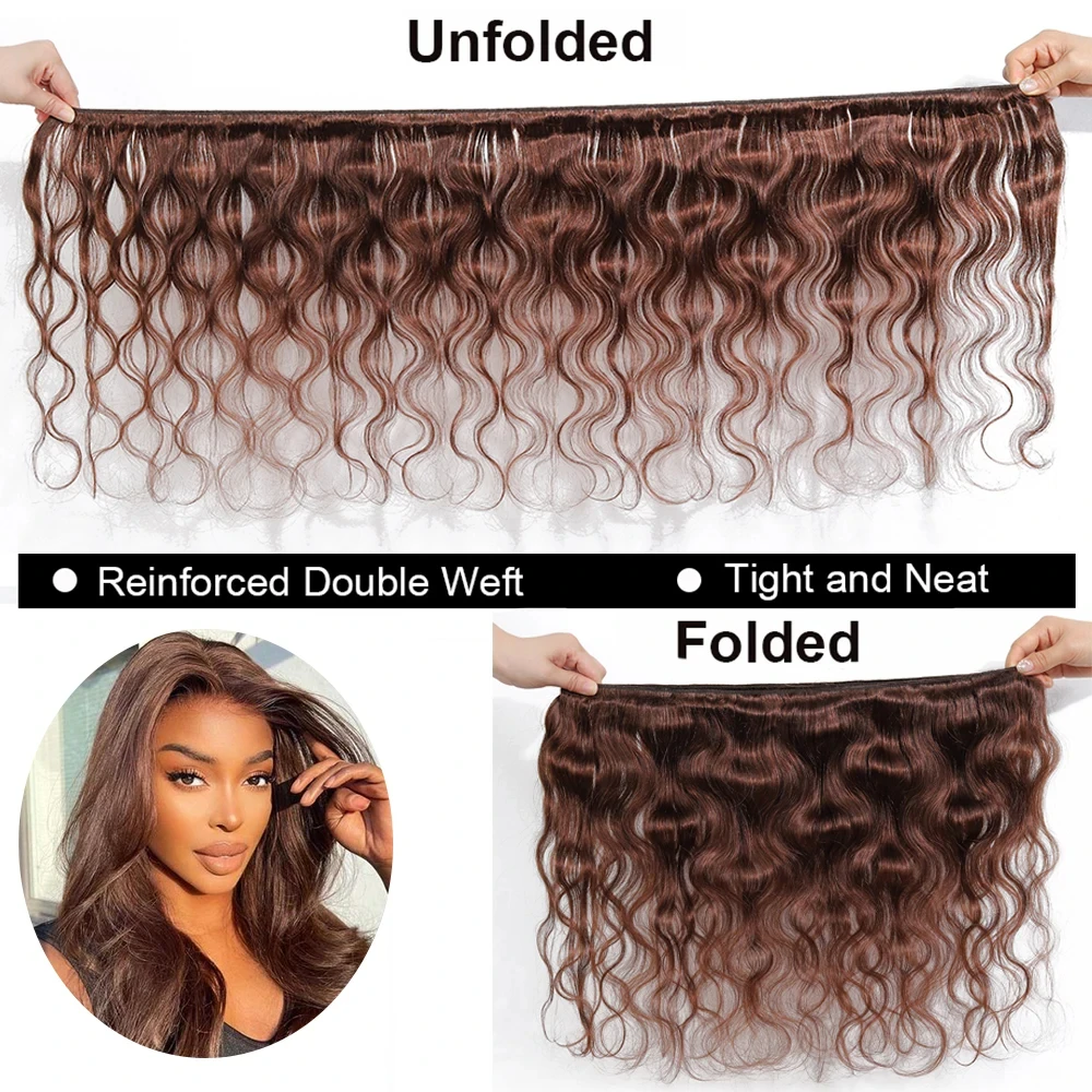 Bulk Buy: 3Pcs/Lot, Material Grade: Remy Hair, Length: 10 10 12 - Brown Body Wave Bundles 100% Human Hair #4 Colored Brazilian Remy Hair Extensions Weave 3 PCS/Lot 30 Inch Raw Human Hair Bundles