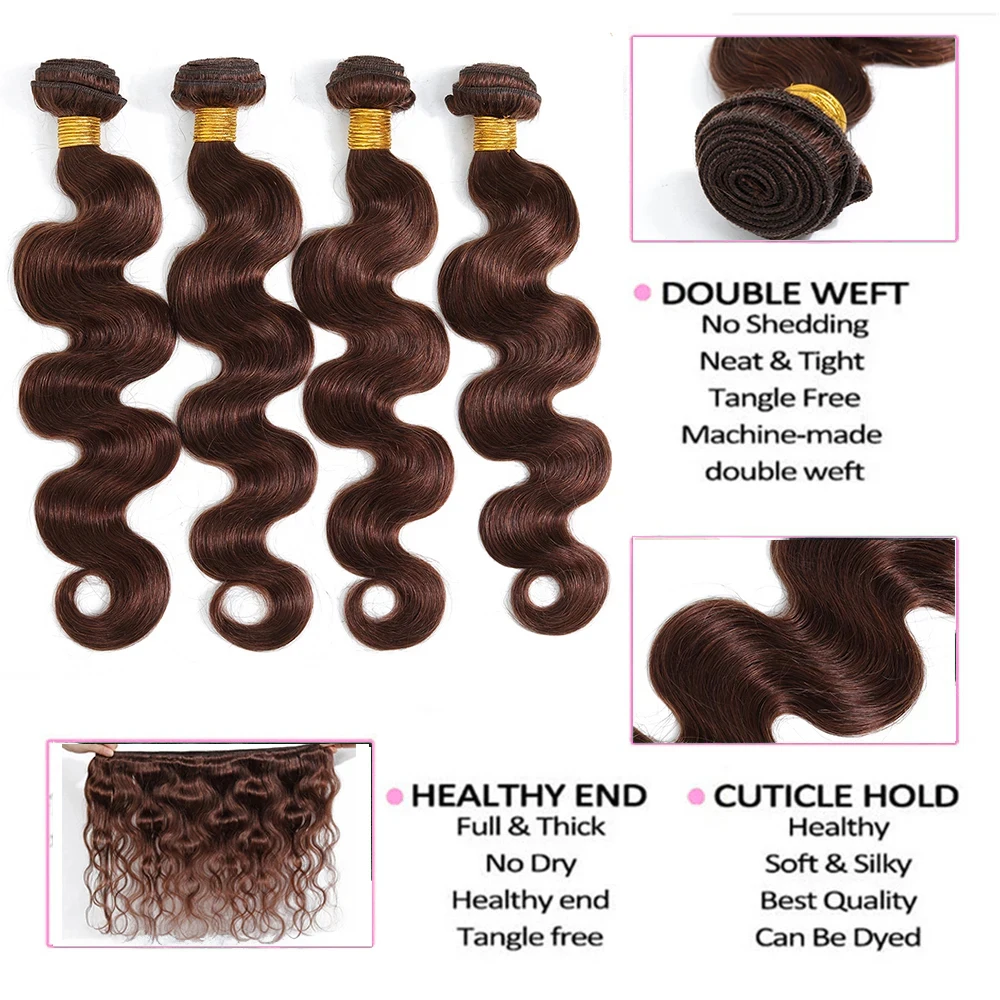 Bulk Buy: 3Pcs/Lot, Material Grade: Remy Hair, Length: 10 10 12 - Brown Body Wave Bundles 100% Human Hair #4 Colored Brazilian Remy Hair Extensions Weave 3 PCS/Lot 30 Inch Raw Human Hair Bundles