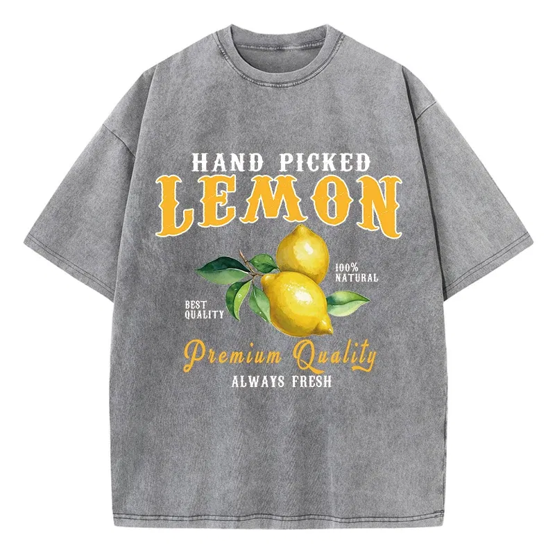Color: Brown, Size: XS - Summer Lemon Washed T-Shirts Womens Cotton Oversized O-Neck T Shirts Fresh Fruit Prints Tops Casual Short Sleeve Woman Clothes