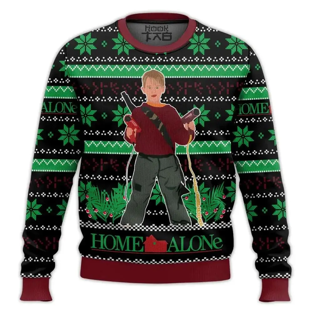 Color: Gold, Size: XXS - New Style Sweatshirt For Spending Christmas Alone At Home Ugly Christmas Pullover 2026 Fashionable Casual Couple Sweatshirts
