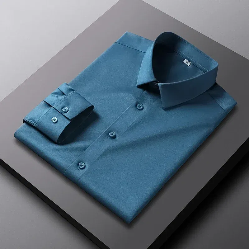 Color: WHITE, Size: XL - Men's Casual and Fashionable Long Sleeved Solid Color Shirt Non Ironing and Wrinkle Resistant Business Top