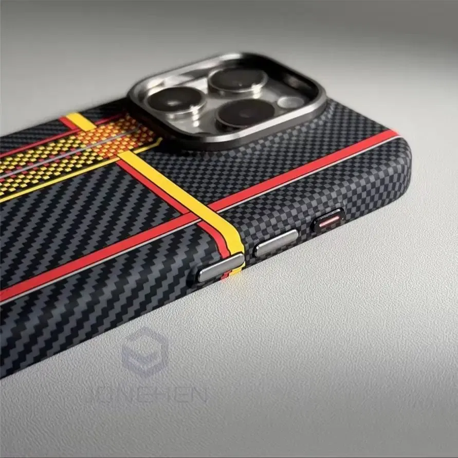 Color: black, Material: PU - Luxury Alloy Lens Personalized Pixel 3D Relief Carbon Fibre Pattern Case For iPhone 13 14 15 16 Pro Max Slim Cover For Magsafe