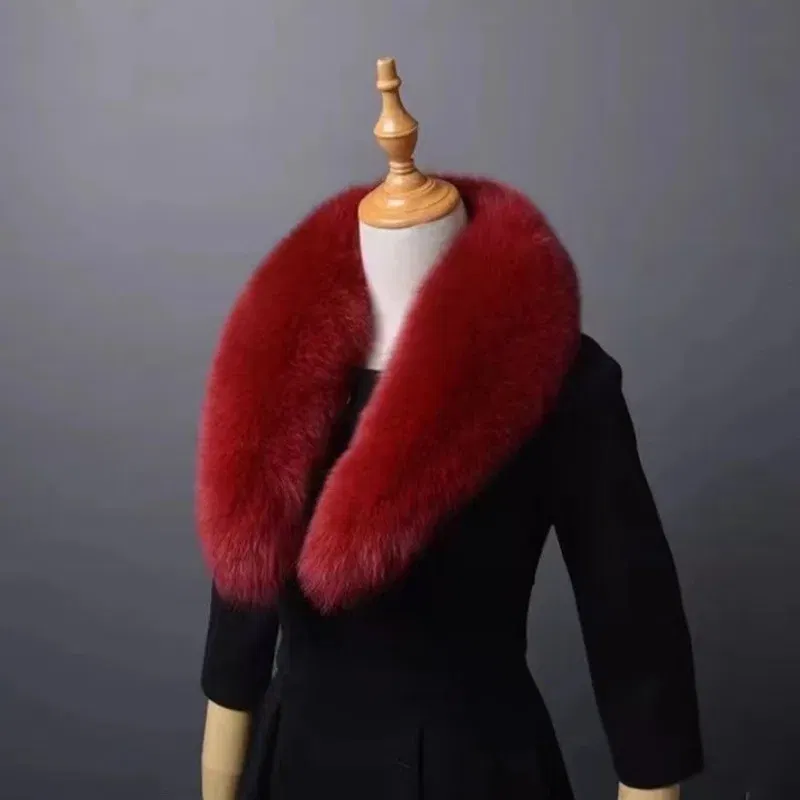 Color: wine red, Size: XXS - Winter Real Fox Fur Collar Woman Furry Natural Raccoon Fur Scarf Shawls Luxury Neck Warmer Wraps For Coat Fur Scarves Large Size