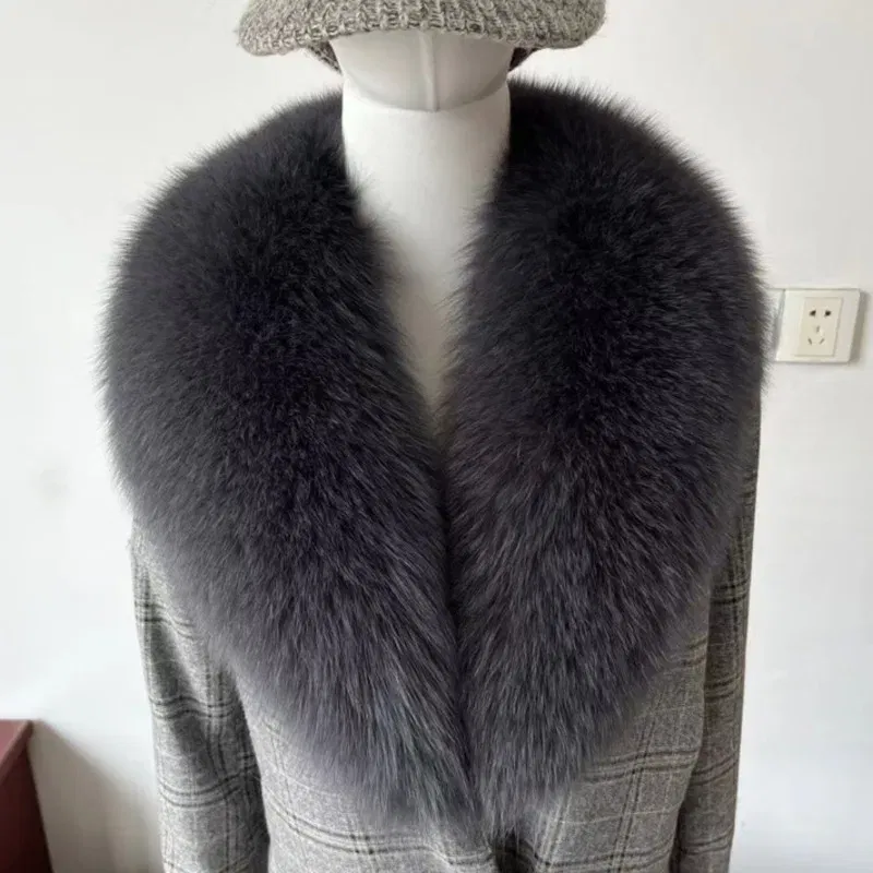 Color: wine red, Size: XXS - Winter Real Fox Fur Collar Woman Furry Natural Raccoon Fur Scarf Shawls Luxury Neck Warmer Wraps For Coat Fur Scarves Large Size