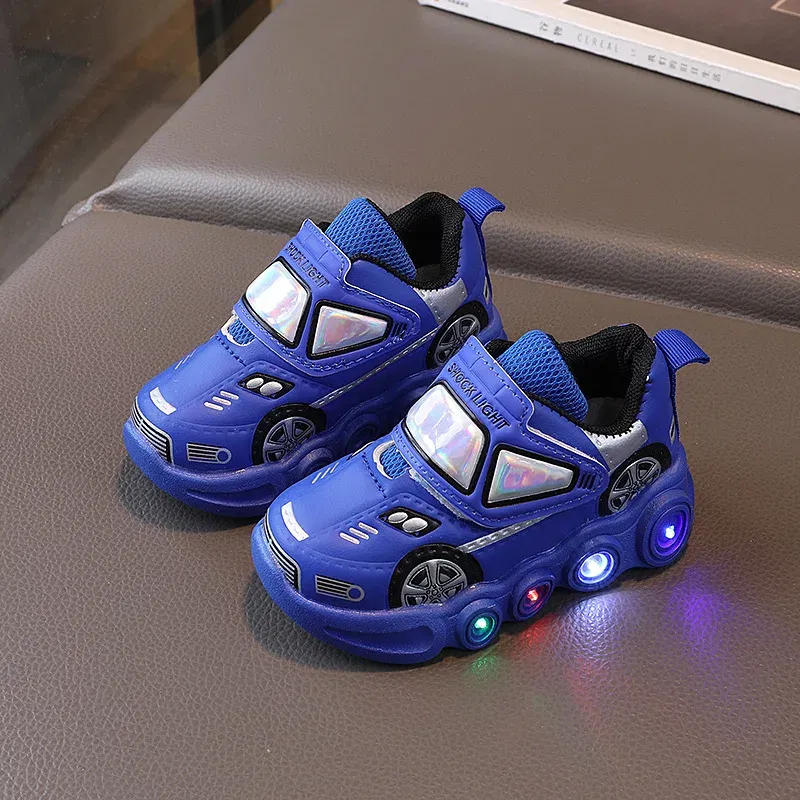 Color: Red, Shoe Size: 27 - Diseny Kids'Casual Shoes Led Light Car Club Cartoon PU Leather Spring Shoes For Children Anti-slip Red Blue Shoes Size 21-30