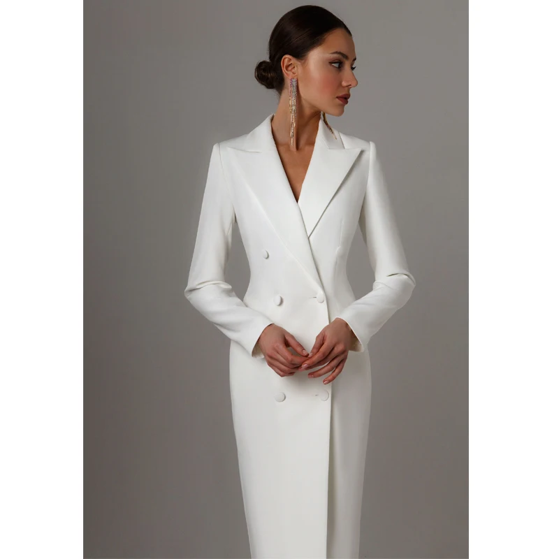Color: Champagne, Size: XS - Women's Suit Long Blazer Double Breasted Jacket White Tuxedo Party Point Lapel Clothes спор?‚ивн?‹й кос?‚юм ?¶?µнск