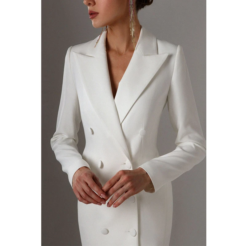 Color: Champagne, Size: XS - Women's Suit Long Blazer Double Breasted Jacket White Tuxedo Party Point Lapel Clothes спор?‚ивн?‹й кос?‚юм ?¶?µнск