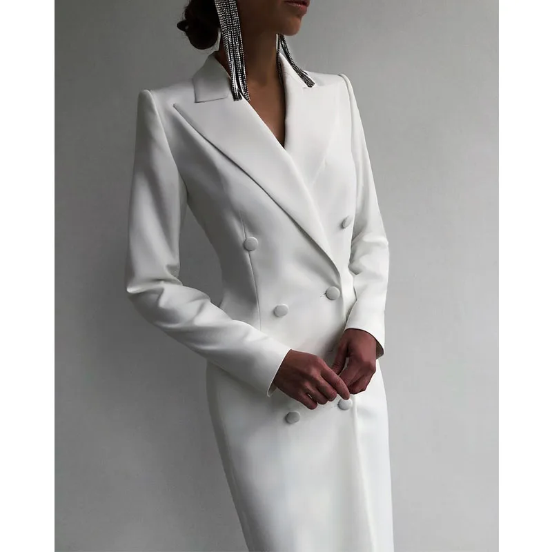 Color: Champagne, Size: XS - Women's Suit Long Blazer Double Breasted Jacket White Tuxedo Party Point Lapel Clothes спор?‚ивн?‹й кос?‚юм ?¶?µнск