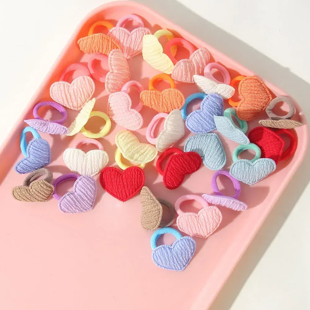 Color: Pink - 10/30pcs girls star butterflies children's hairband harmless hair cute towels rope ponytail rack children's rubber band headwear