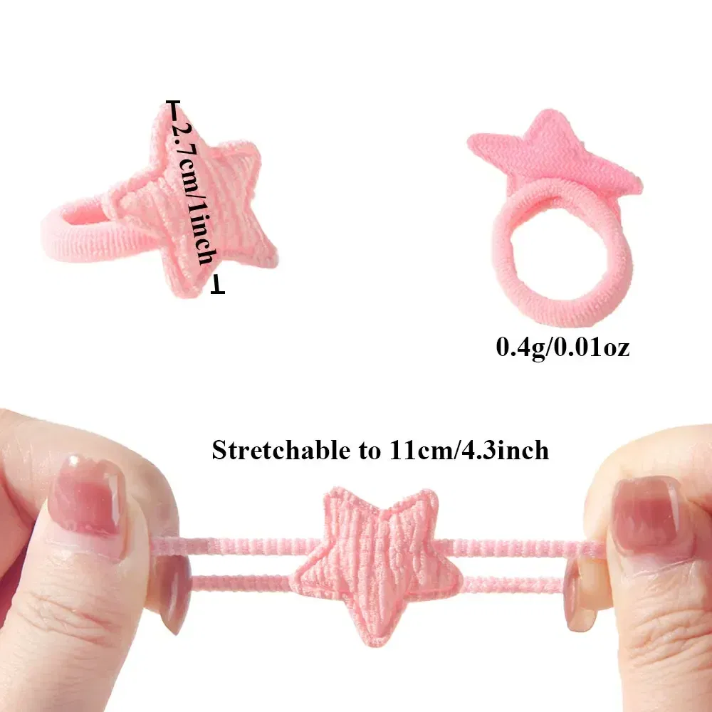 Color: Pink - 10/30pcs girls star butterflies children's hairband harmless hair cute towels rope ponytail rack children's rubber band headwear