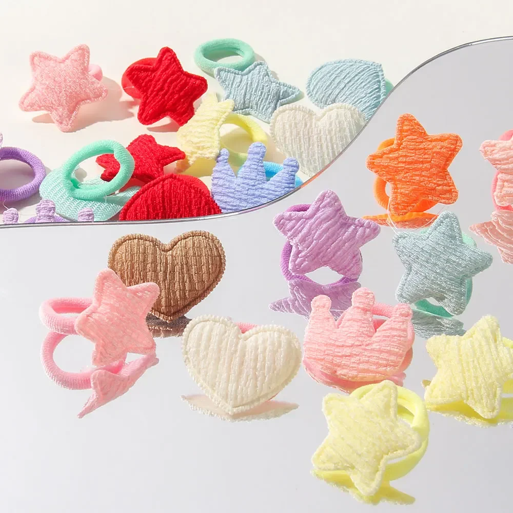 Color: Pink - 10/30pcs girls star butterflies children's hairband harmless hair cute towels rope ponytail rack children's rubber band headwear