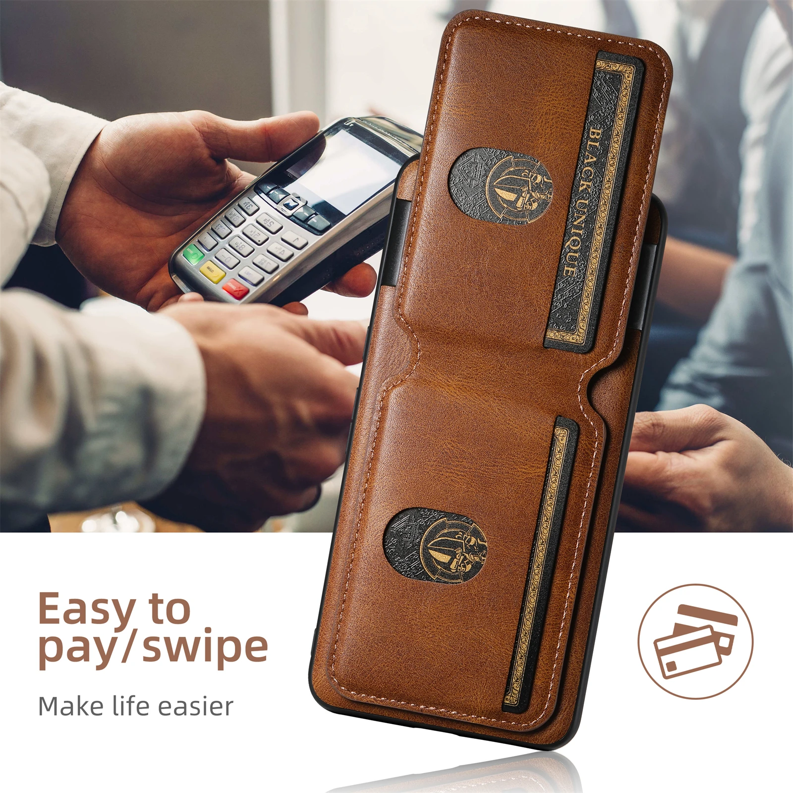 Color: black, Material: Neoprene - SUTENI Card Holder Leather Pocket Wallet Phone Case Stand For Google Pixel 8A 8Pro 7 7Pro 7A 6 6Pro 6A