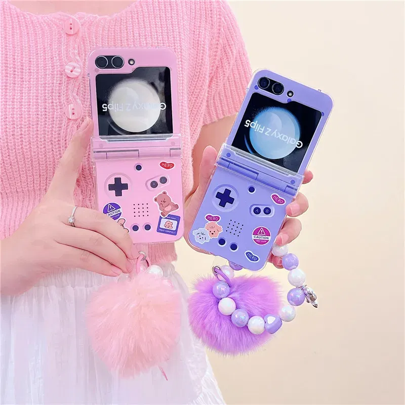 Color: Gold, Material: Microfiber - Cute Bracelet Phone Cases For Samsung Galaxy Z Flip 3 4 5 6 7 FE Hard Plastic PC Plush Case For Samsung Z Flip5 ZFlip5