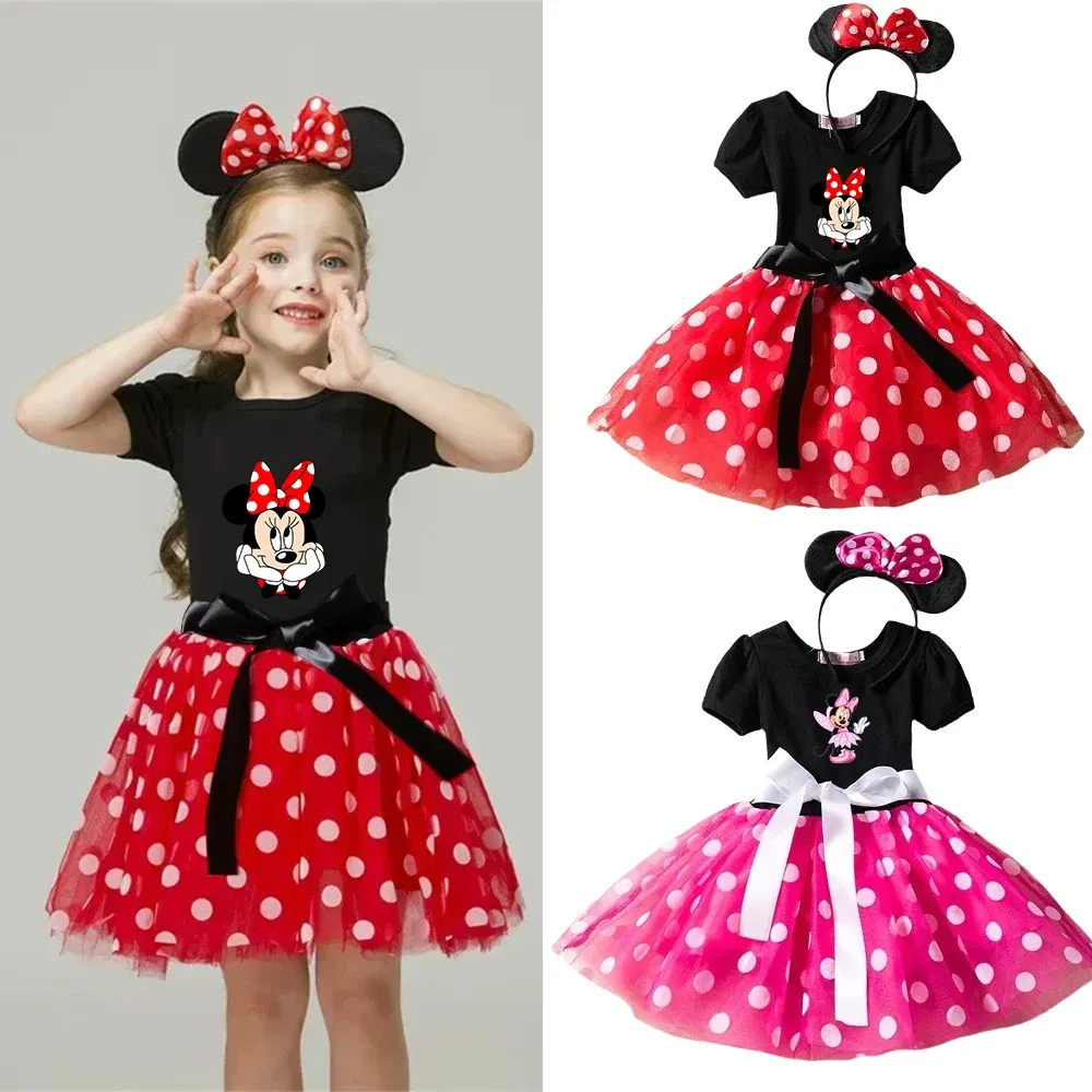 Color: green, Kid Size: 6T - Mickey Minnie Mouse Baby Girls Cosplay Costume Kids Fancy Polka Dot Dress Princess Dress Children Birthday Party Clothing Gift