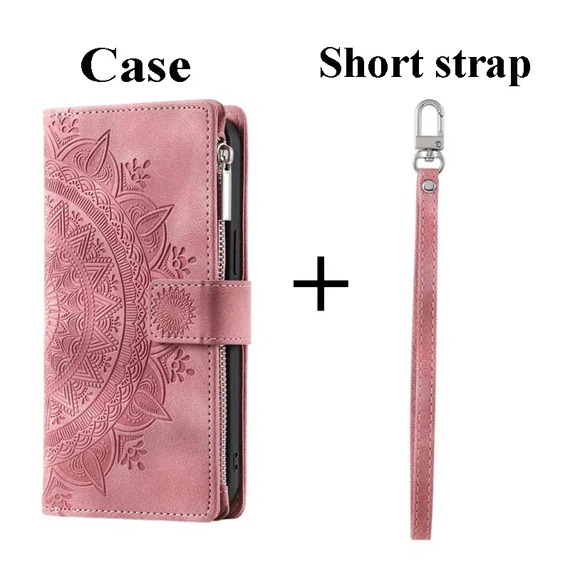 Color: Pink, Material: Genuine Leather - S24 Ultra S23 Plus S 22 CrossBody Strap Zipper Wallet Case for Samsung Galaxy S22 S23 FE S21 S20 23 24 Ultra Note 20 Book Cover
