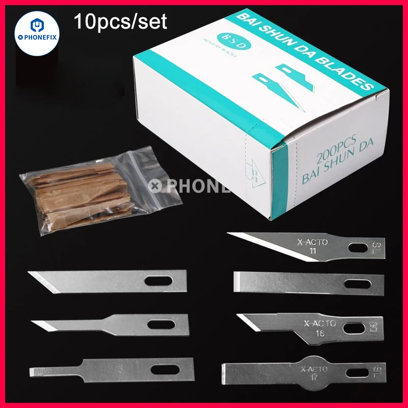 Color: Green - 10pcs #4A #11 #18 Scalpel Knife Blades Engraving Non-Slip Metal Scalpel Knife Replacement Craft Blades PCB Repair Hand Tools