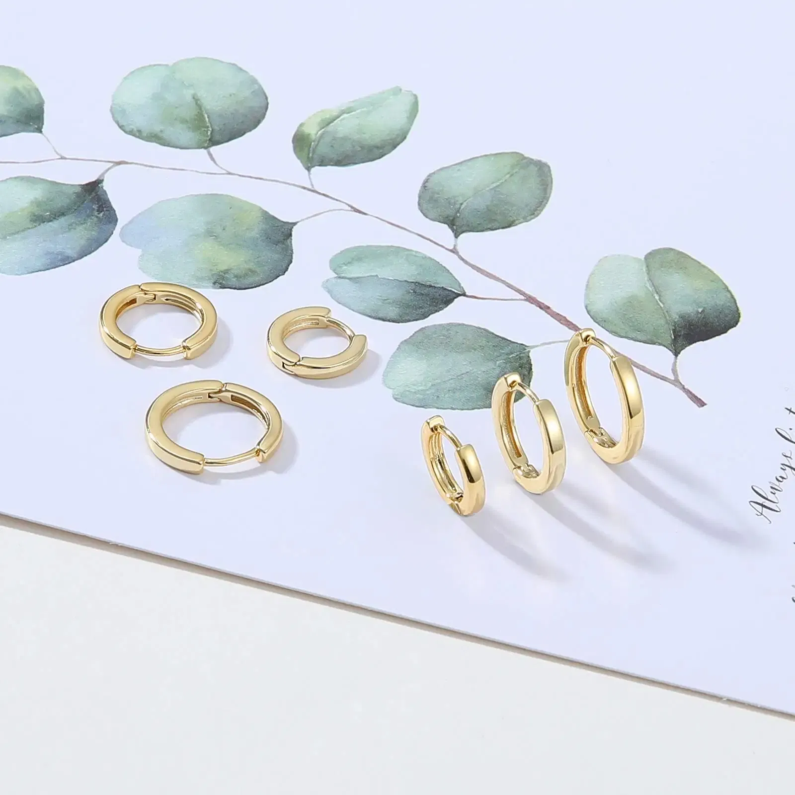 Metal Color: Light Yellow Color - Vonmoos New Women 3 Pairs Small Earrings Lady Classic 14K Gold Hoop Fashion Tiny Huggie Hoop Earrings Set Hypoallergenic Earring