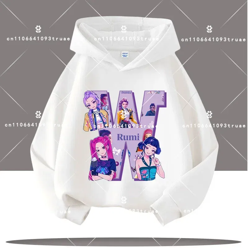 Color: Silver, Kid Size: 9 - K-pop Demon Hunters Letter A-Z 3-12 Year Old Children Hooded Sweatshirt Girls' Casual Shirt Boys' Sports Shirt Cartoon Print