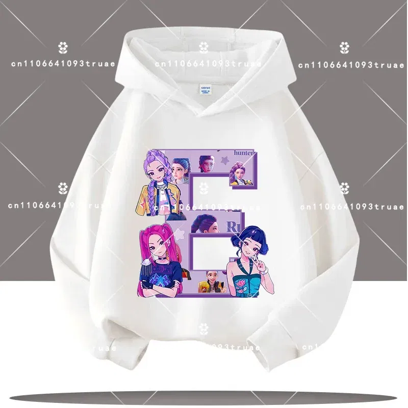 Color: Silver, Kid Size: 9 - K-pop Demon Hunters Letter A-Z 3-12 Year Old Children Hooded Sweatshirt Girls' Casual Shirt Boys' Sports Shirt Cartoon Print