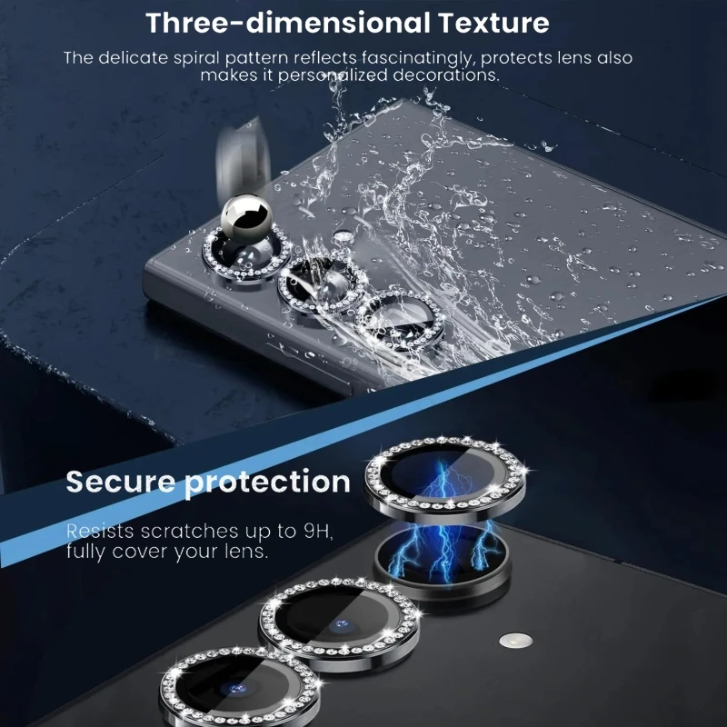 Material: Denim, Color: PURPLE - Bling 3D Diamond Metal Camera Ring Protector for Samsung Galaxy A55 A35 A25 A15 A05 5G Alloy Lens HD Tempered Glass Protect Cap