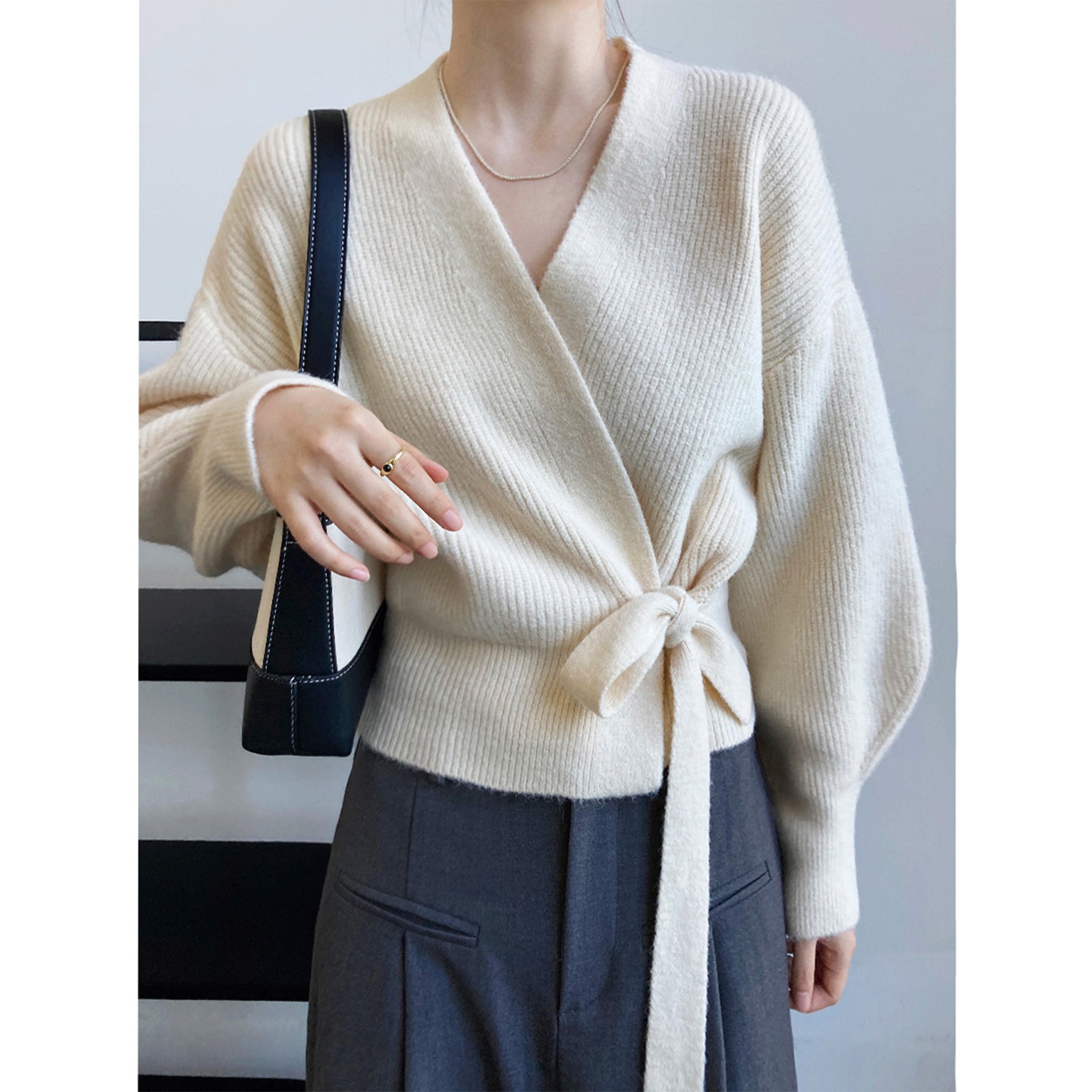 V-Neck Tie Cardigan