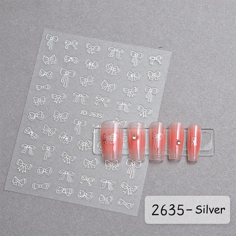 Color: Ice Blue - White French 3D Nail Stickers Manicure Gradient Line Flower Nail Art Designs Self-Adhesive Nail Tips Guides for DIY Decoration
