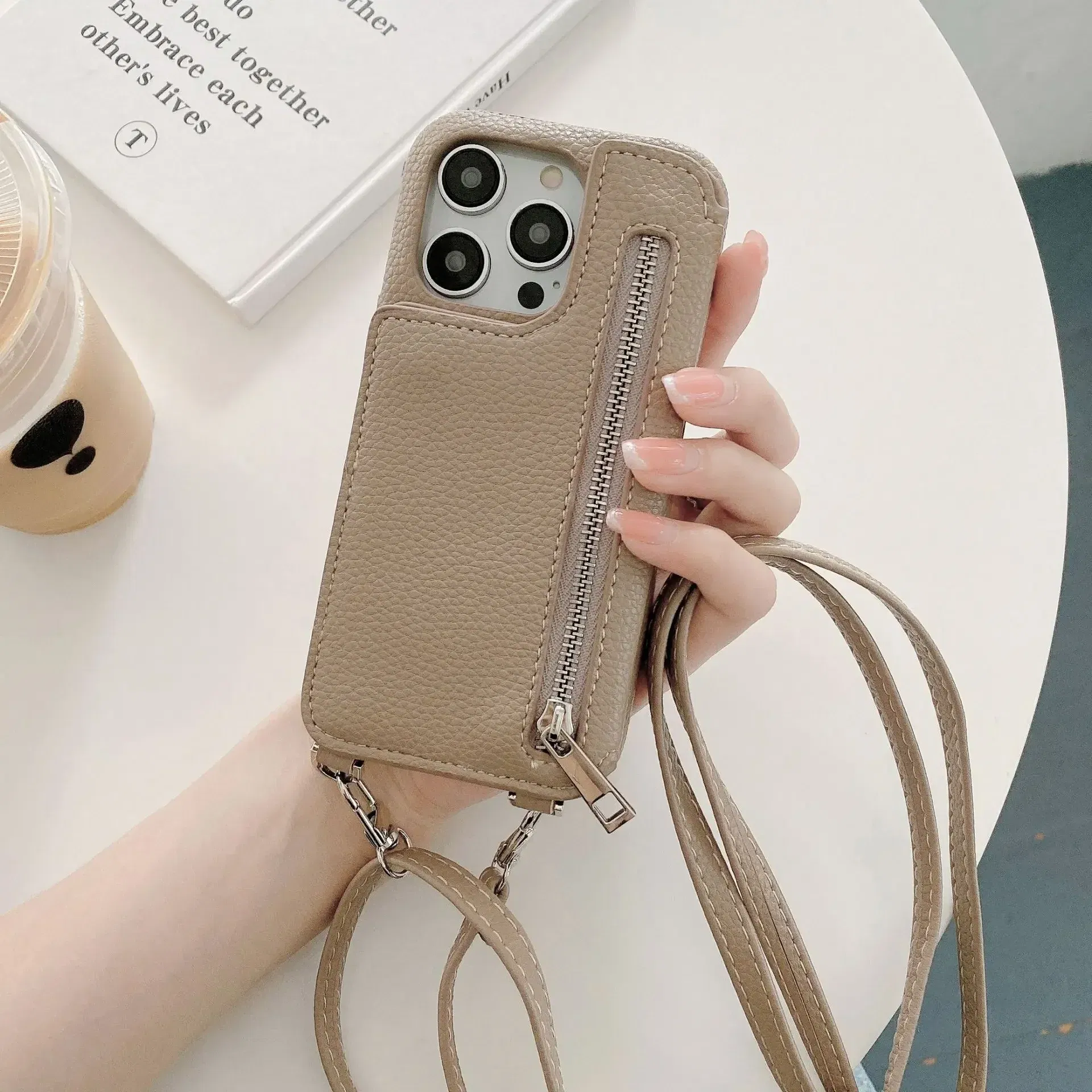 Material: Neoprene, Color: Blue - Zipper Wallet Makeup Mirror Crossbody Lanyard Case For iPhone 16 15 14 Pro Max 13 12 11 XR XS 7 8 Plus Card Slot Leather Cover