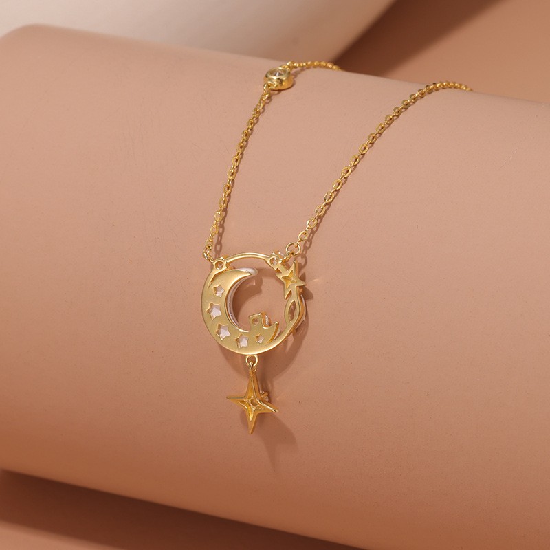 Sterling Silver Star Moon Necklace