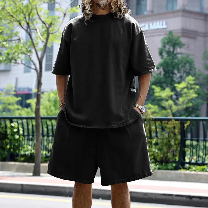 Casual Solid Color Men's Pocket Shorts Set