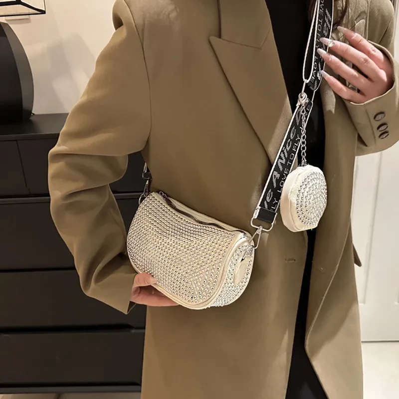 Rhinestone Fashion Party Shoulder Bag with Small Purse