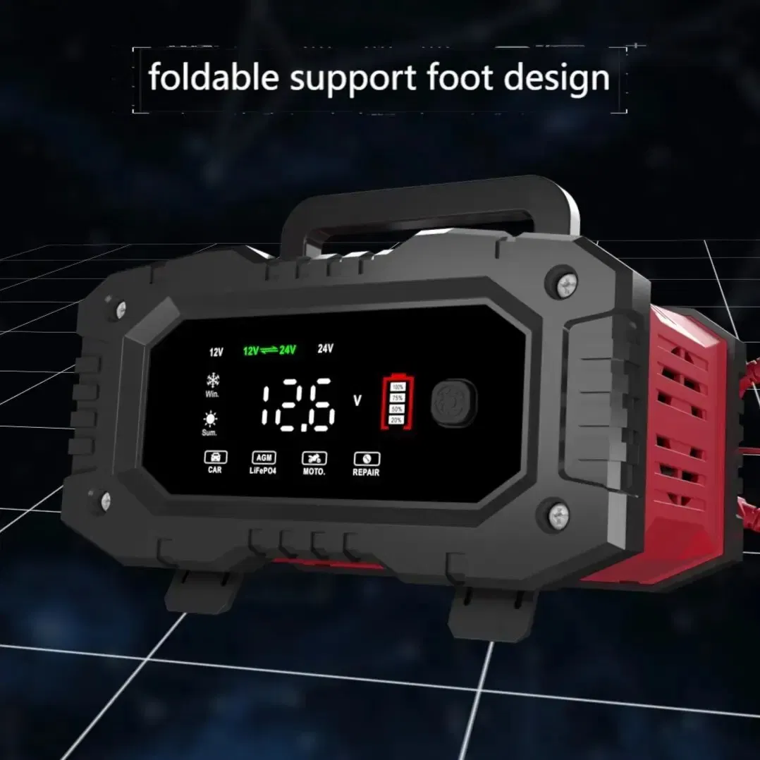 Color: Yellow - FOXSUR 20A/10A Car Motorcycle Battery Charger 12V/24V Smart Charger Lithium AGM GEL Lead-Acid LiFePO4 Battery Chargers