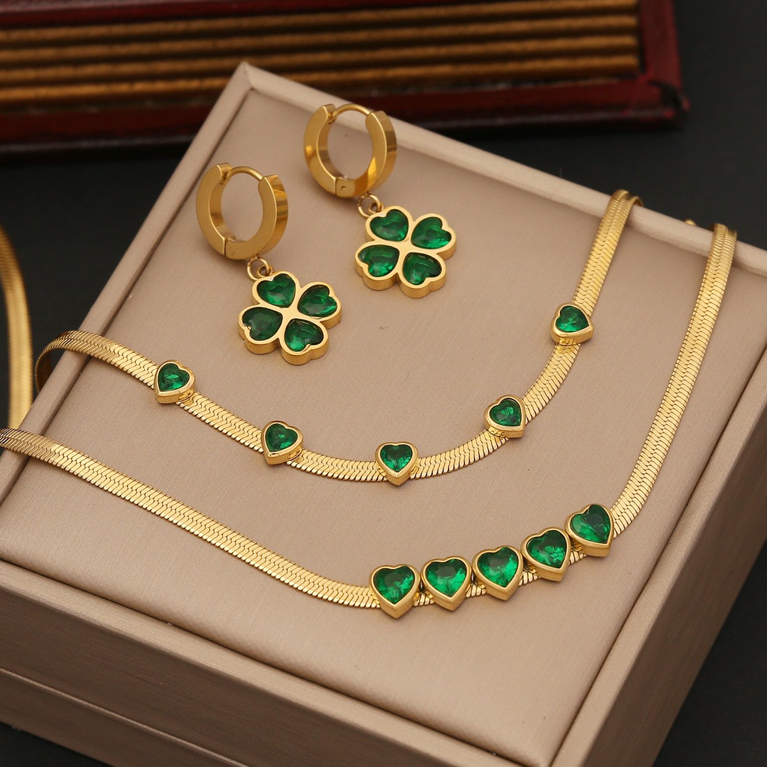 Emerald Necklace Earrings Bracelet