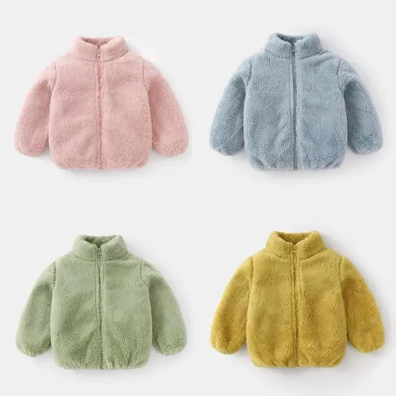 Color: black, Kid Size: 5T - Solid Color Fashion Children Plush Coat Autumn Winter Warm Baby Girl Boy Casual Jacket Greatcoat Kids Clothing Toddler Outerwear