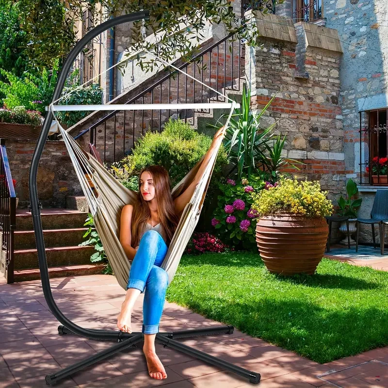 Aoodor 6.6 ft. Stainless Steel Hanging Chair Hammock Stand - Black