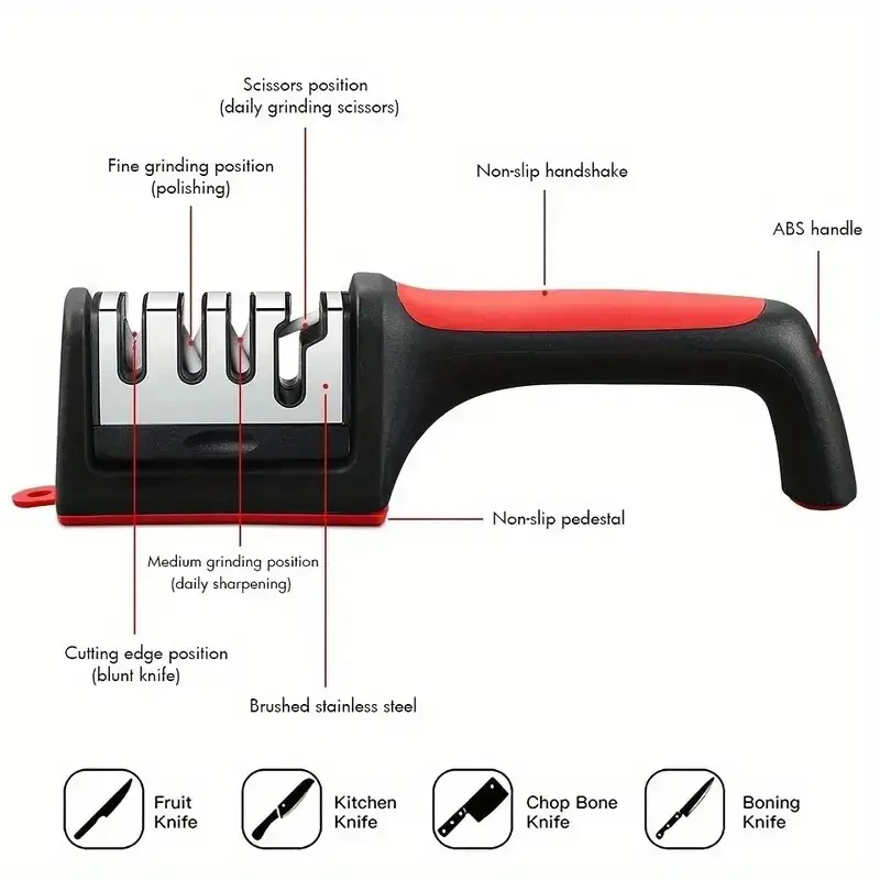 4-Stage Professional Knife Sharpener  Diamond and Ceramic Rods, Safe Design