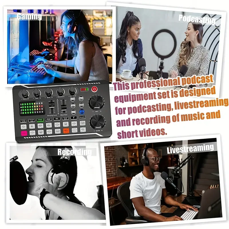 F998 Podcast Microphone Bundle - Condenser Mic with Live Sound Card Kit