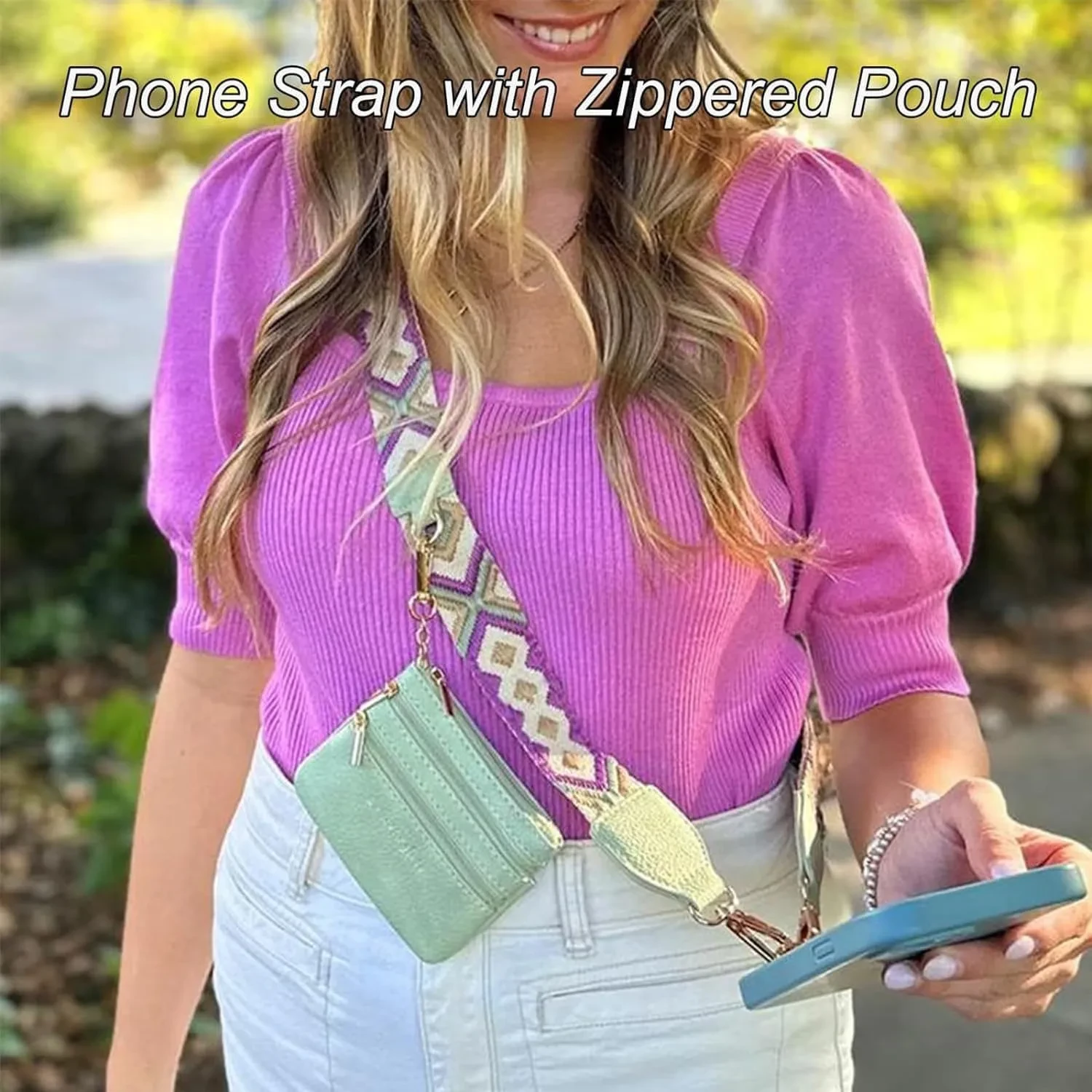 Phone Strap with Zippered Pouch