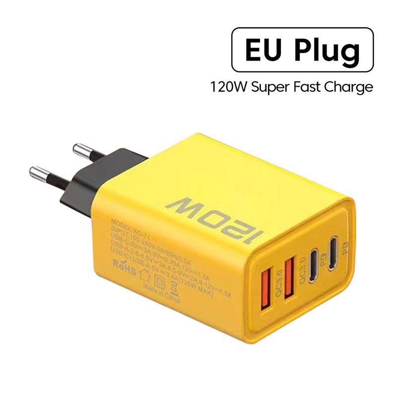 4-Port 120W USB-C PD Charger - Quick Charge 3.0 Adapter