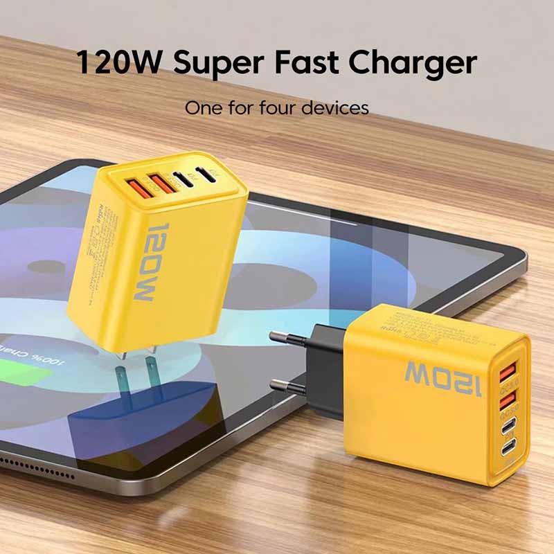 65W 3-Port GaN USB PD Charger - High-Speed Charging Adapter with USB-C to Type-C Cable