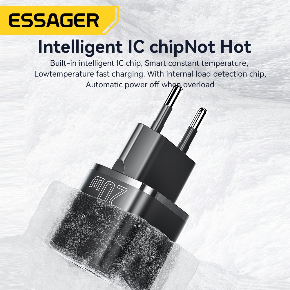 Essager 20W GaN USB Type-C Charger - PD Fast Charge QC 3.0
