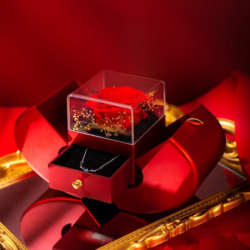 Artificial Rose Flower Box With Necklace