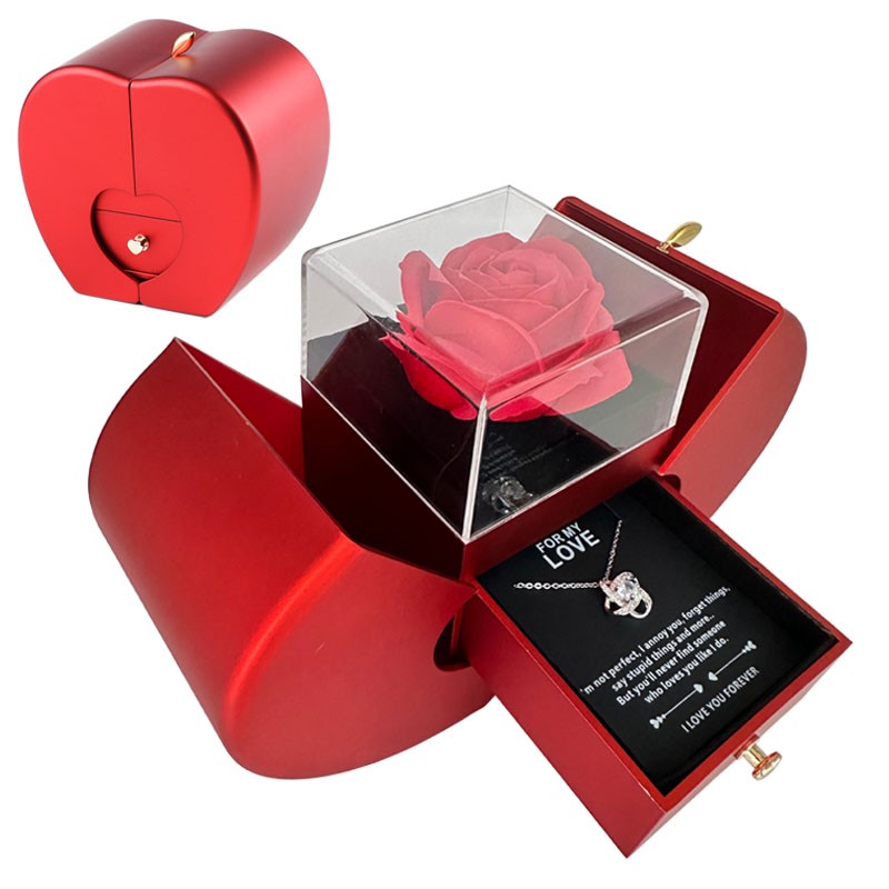 Artificial Rose Flower Box With Necklace