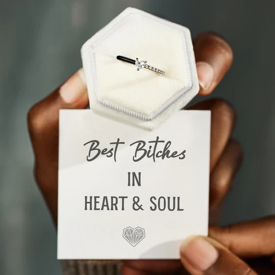 Best Bitches Matching Half Enamel Heart-Cut Rings