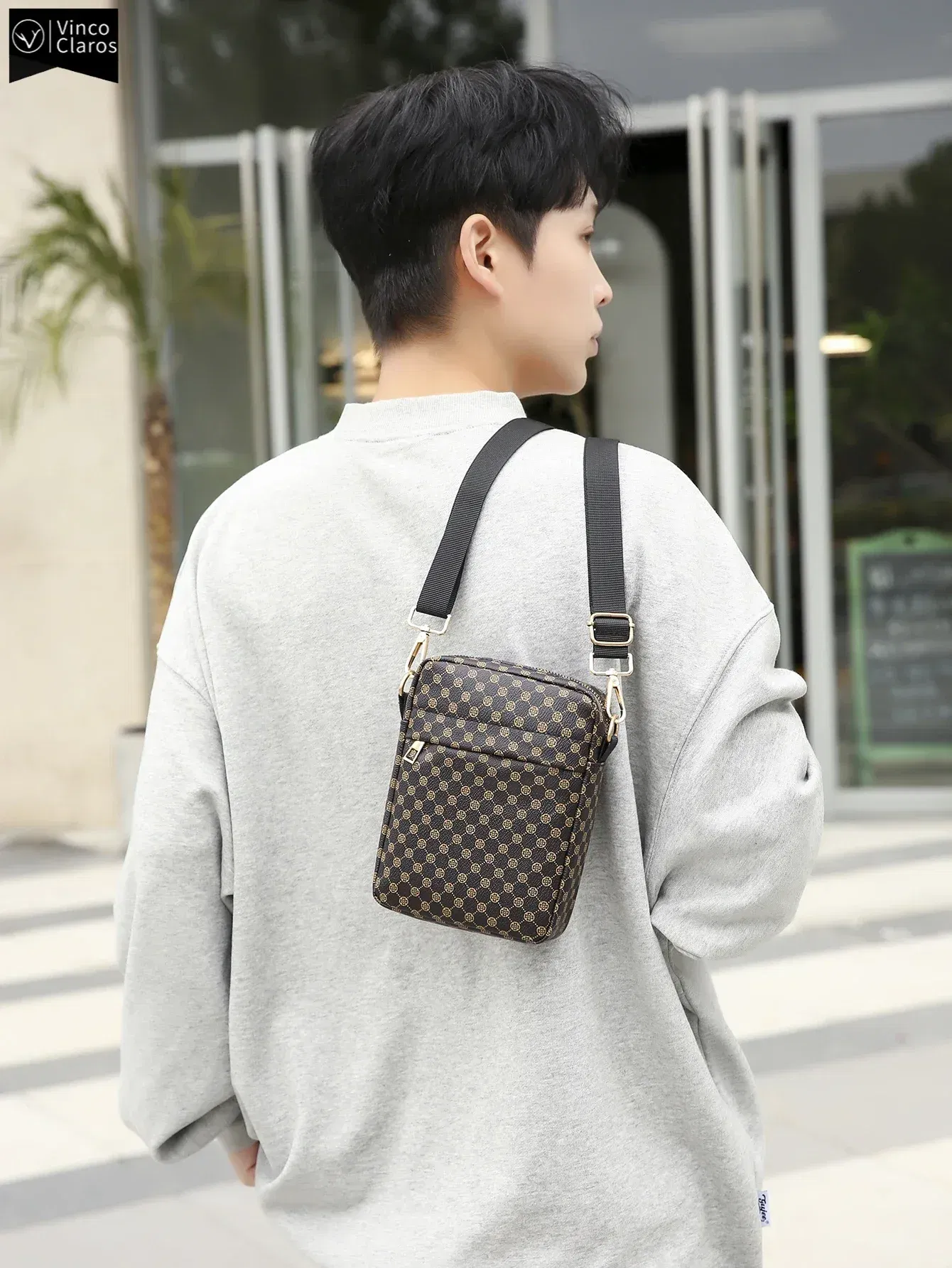 Color: WHITE - VC Men's Classics Mini Shoulder Bag Coin Purses Lightweight PU Leather Shoulder Bags for Men Small Men Crossbody Bag