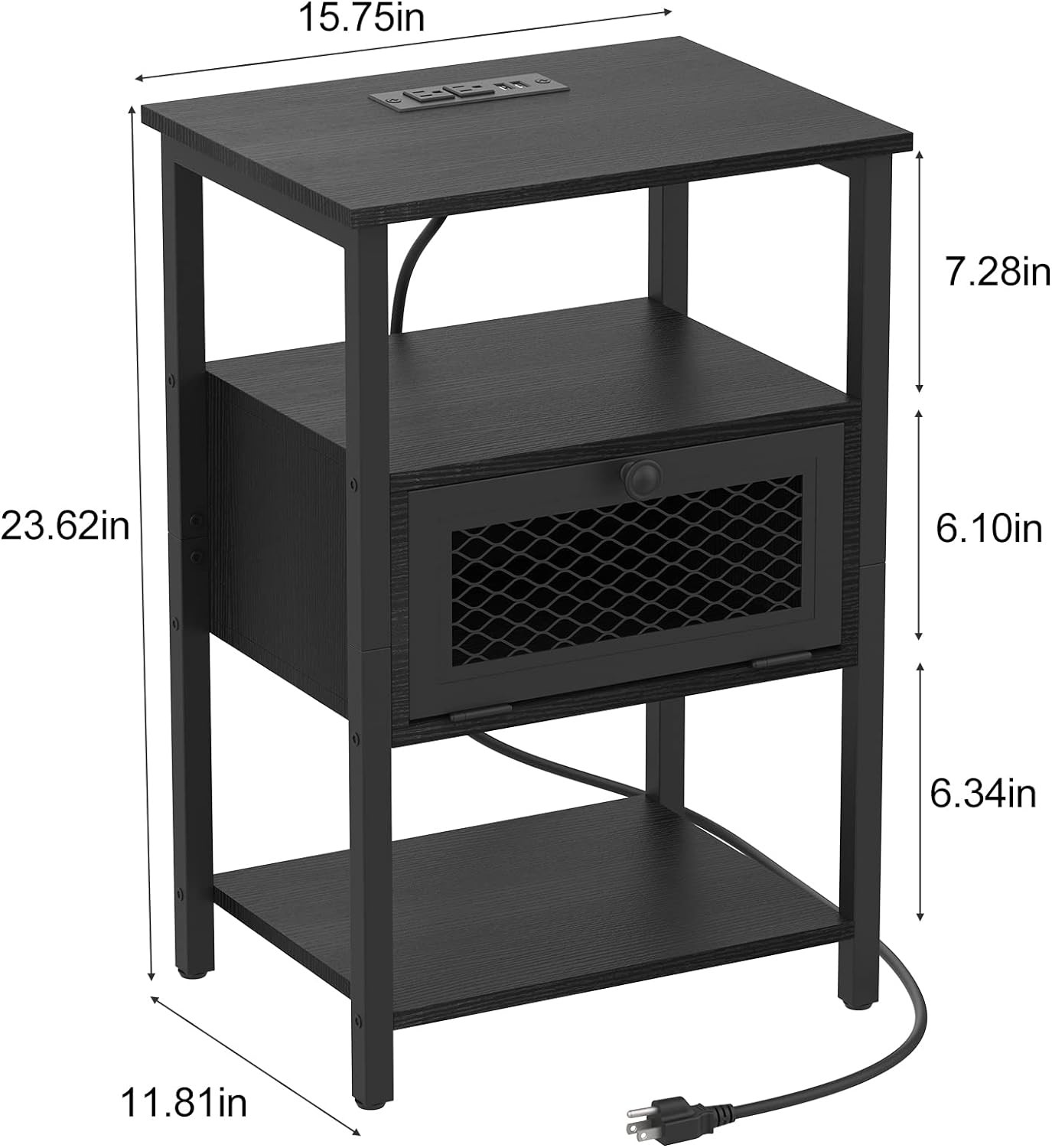 2PCs Modern Nightstand End Table - Side Table with USB Ports, Storage Drawer, and Bedside Table