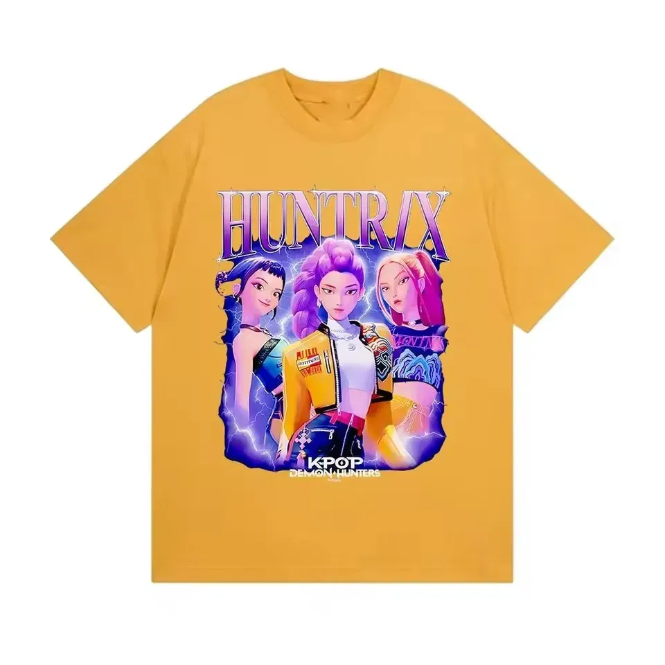 Color: green, Kid Size: 4 - Summer Huntrix Kpop Demon Hunters Graphics Cool Printed Girls Boys T Shirts High Quality Fashion Causal Tee Cotton Children Tops