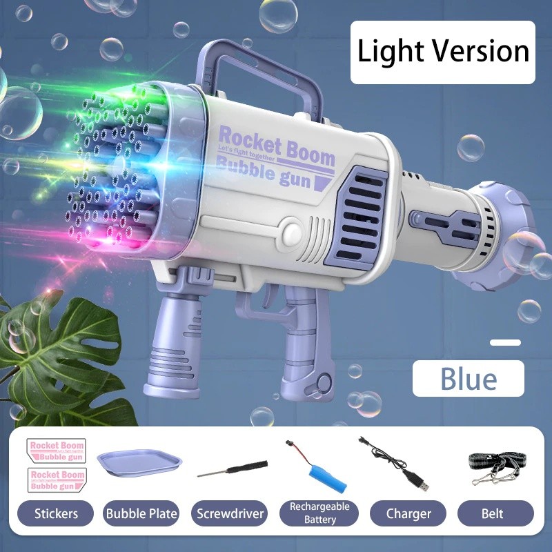 64-Hole Gatling Bubble Machine - Electric Automatic Flashing Bubble Toy for Kids