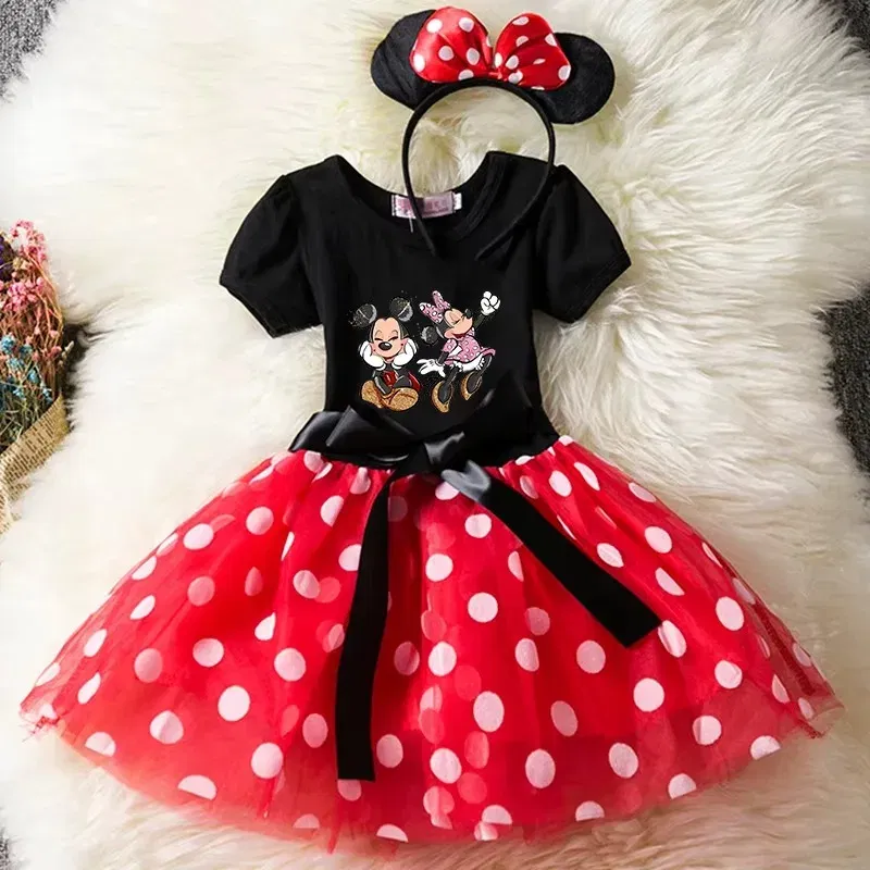 Color: PURPLE, Kid Size: 12M - Mickey Minnie Mouse Baby Girls Cosplay Costume Kids Fancy Polka Dot Dress Princess Dress Children Birthday Party Clothing Gift