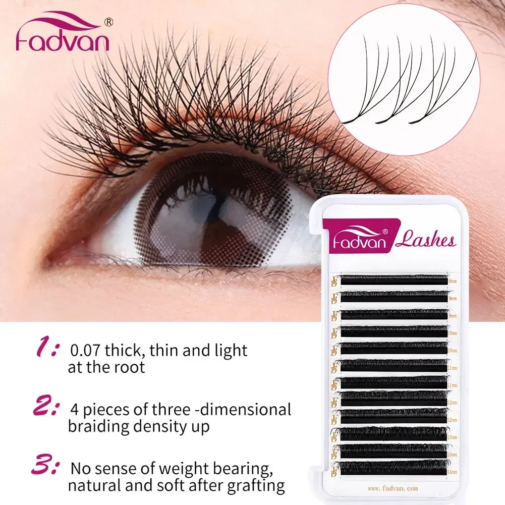 Curl: D, Length: 9mm - Fadvan 4D W In Shape Eyelash Extension Premade Volume Fans Soft Style Mink Easy To Embellish Natural False Eyelashes